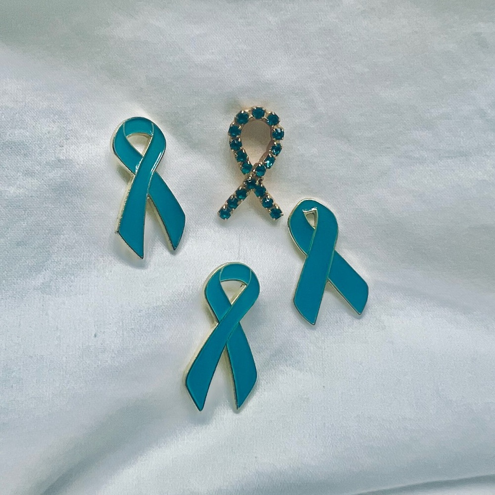 Four Teal Ovarian Cancer Awareness Lapel Pins